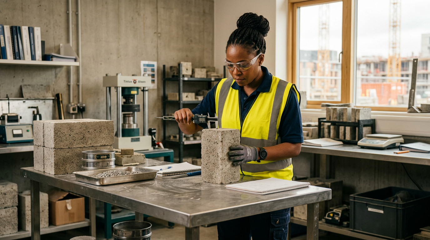 Quality checks on concrete block samples in the lab